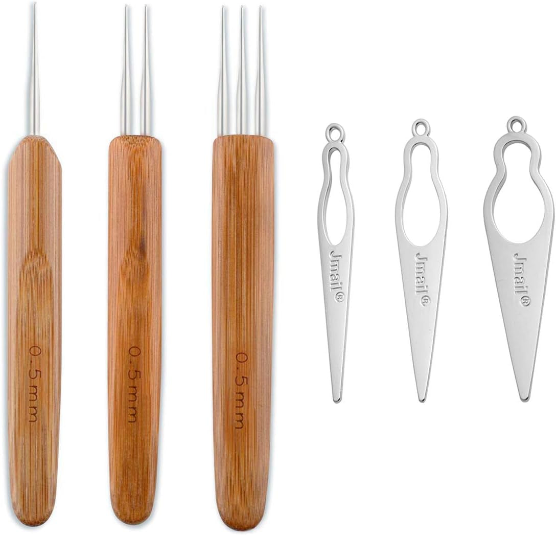 6Pcs Dreadlock Accessories Dreadlock Crochet Hook Hair Locking Tool Crochet Needles for Hair Dreadlock Crochet Kit Bamboo Handle Crochet Set (6Pcs-Pack)