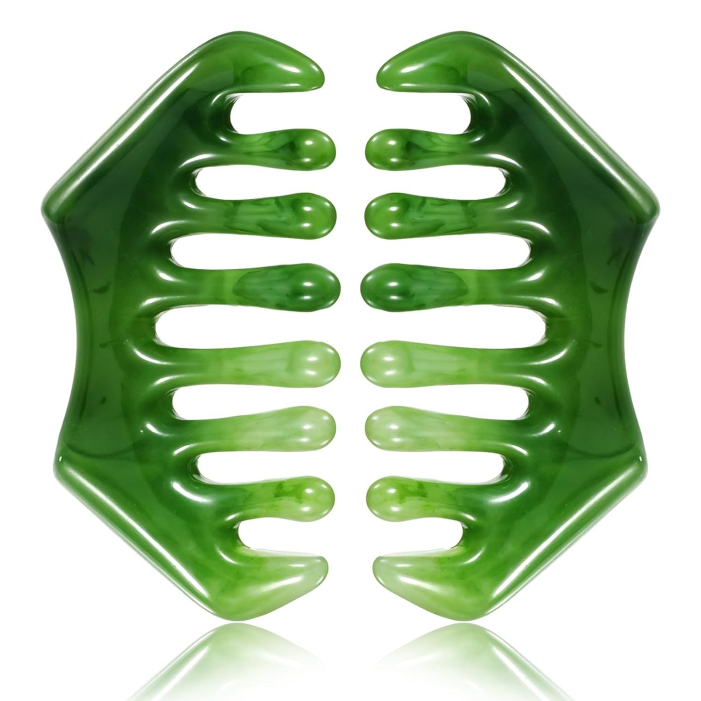 2PCS Gua Sha Hair Comb Scalp Gua Sha Green Massage Hair Comb Multifunctional Handheld Head Tools Jade Natural Guasha Scraping Scalp Comb for Head Relaxation Acupoint Treatment Hair Growth