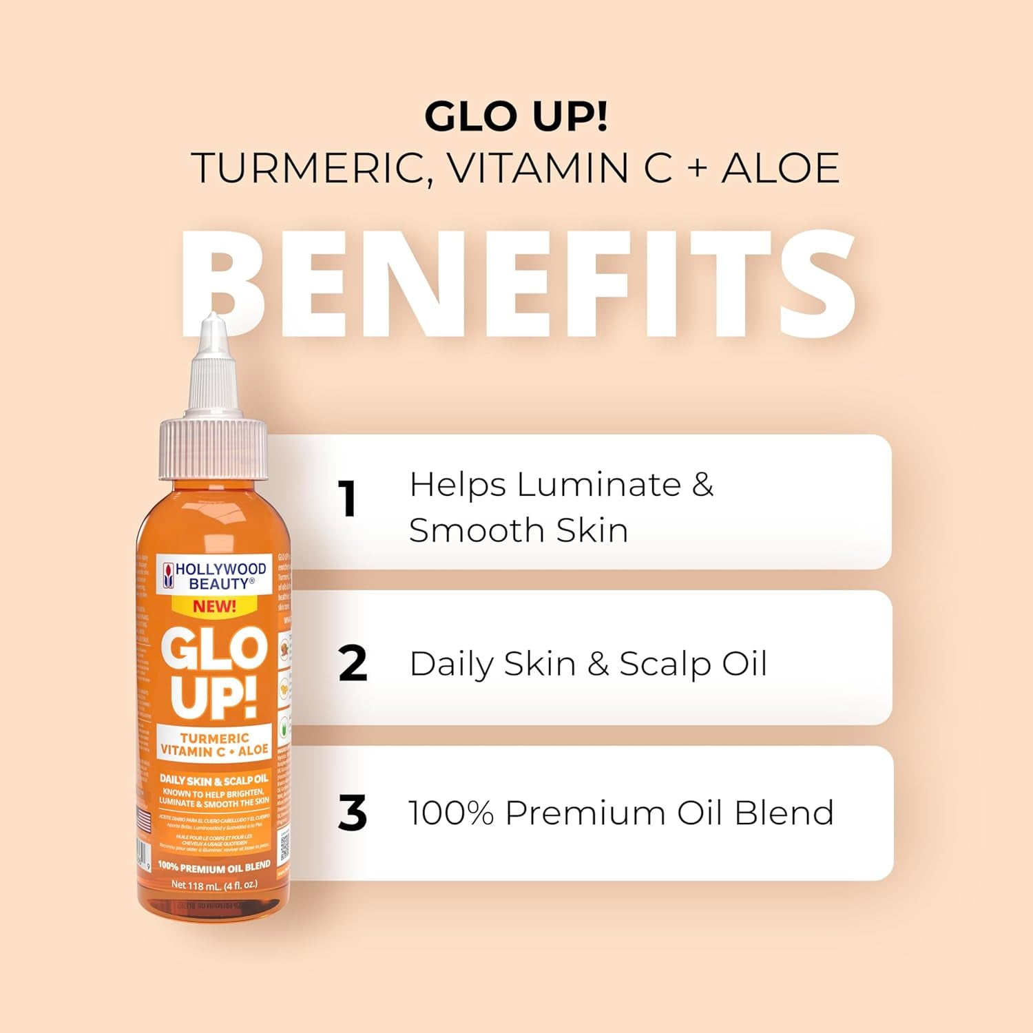Glo Up! Daily Skin & Scalp Oil with Turmeric, Vitamin C, and Aloe, 4 Fl Oz