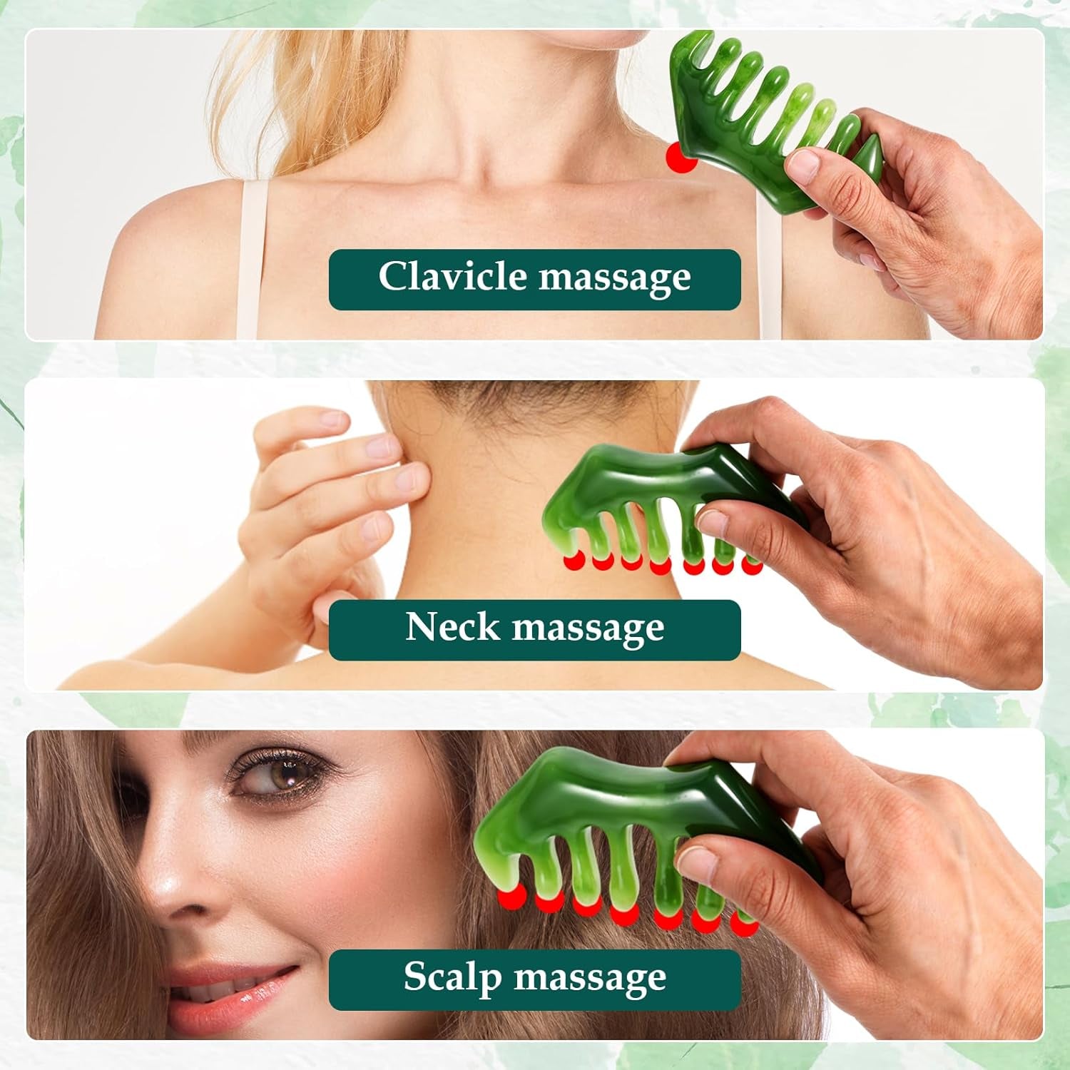 2PCS Gua Sha Hair Comb Scalp Gua Sha Green Massage Hair Comb Multifunctional Handheld Head Tools Jade Natural Guasha Scraping Scalp Comb for Head Relaxation Acupoint Treatment Hair Growth