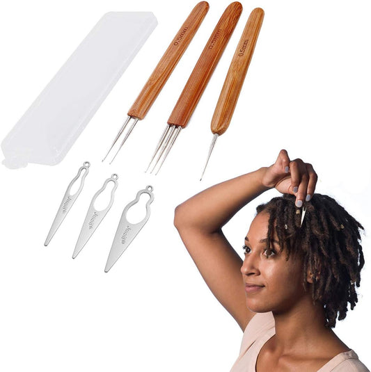 6Pcs Dreadlock Accessories Dreadlock Crochet Hook Hair Locking Tool Crochet Needles for Hair Dreadlock Crochet Kit Bamboo Handle Crochet Set (6Pcs-Pack)
