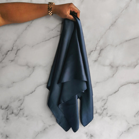 Sleep Well Silk Square Hair Scarf - Navy