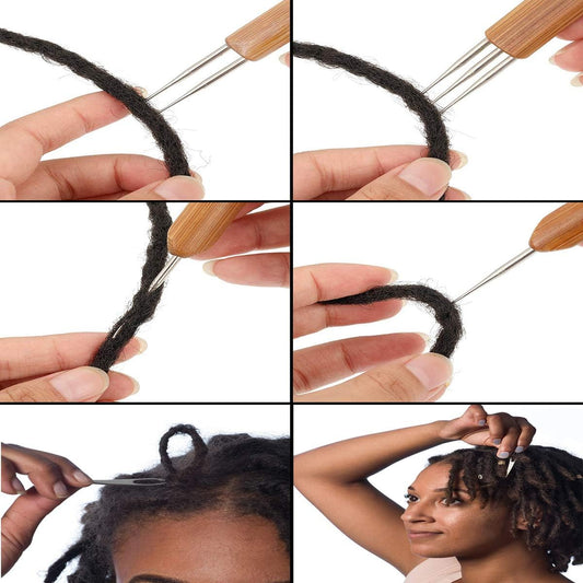 6Pcs Dreadlock Accessories Dreadlock Crochet Hook Hair Locking Tool Crochet Needles for Hair Dreadlock Crochet Kit Bamboo Handle Crochet Set (6Pcs-Pack)