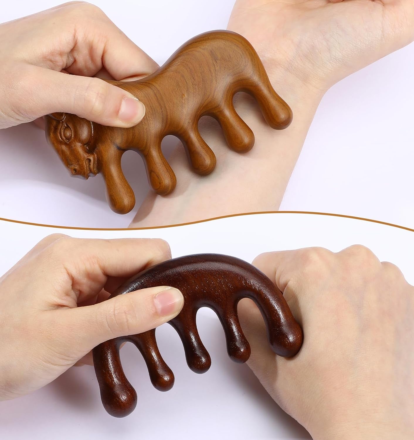 Wooden Massage Comb, 2 Pcs Wood Scalp Massager, Gua Sha Comb, Massage Comb & Loc Comb, Wooden Scalp Massager for Hair Growth, Scalp Massage Comb for Women and Men