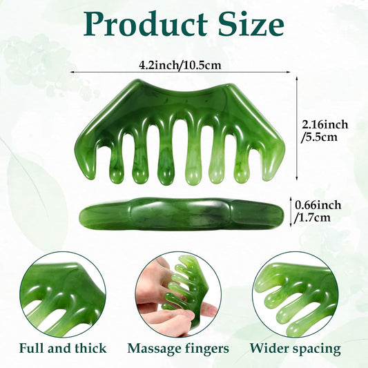 2PCS Gua Sha Hair Comb Scalp Gua Sha Green Massage Hair Comb Multifunctional Handheld Head Tools Jade Natural Guasha Scraping Scalp Comb for Head Relaxation Acupoint Treatment Hair Growth