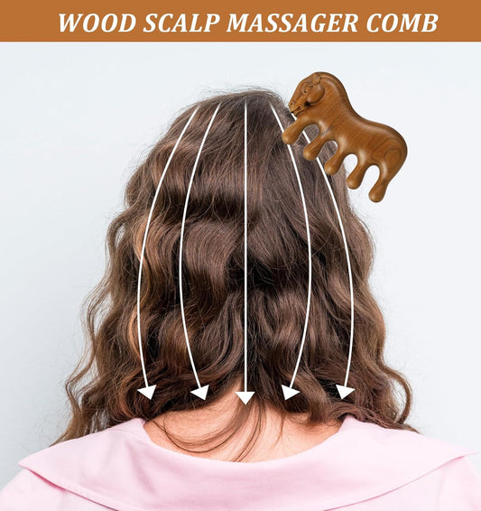Wooden Massage Comb, 2 Pcs Wood Scalp Massager, Gua Sha Comb, Massage Comb & Loc Comb, Wooden Scalp Massager for Hair Growth, Scalp Massage Comb for Women and Men