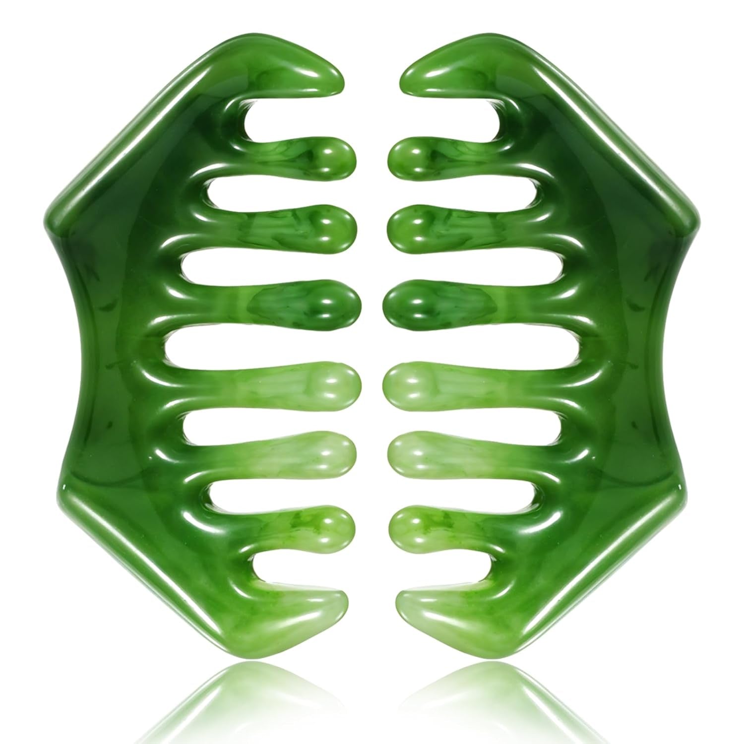 2PCS Gua Sha Hair Comb Scalp Gua Sha Green Massage Hair Comb Multifunctional Handheld Head Tools Jade Natural Guasha Scraping Scalp Comb for Head Relaxation Acupoint Treatment Hair Growth