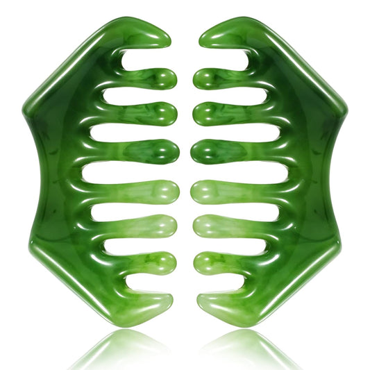 2PCS Gua Sha Hair Comb Scalp Gua Sha Green Massage Hair Comb Multifunctional Handheld Head Tools Jade Natural Guasha Scraping Scalp Comb for Head Relaxation Acupoint Treatment Hair Growth