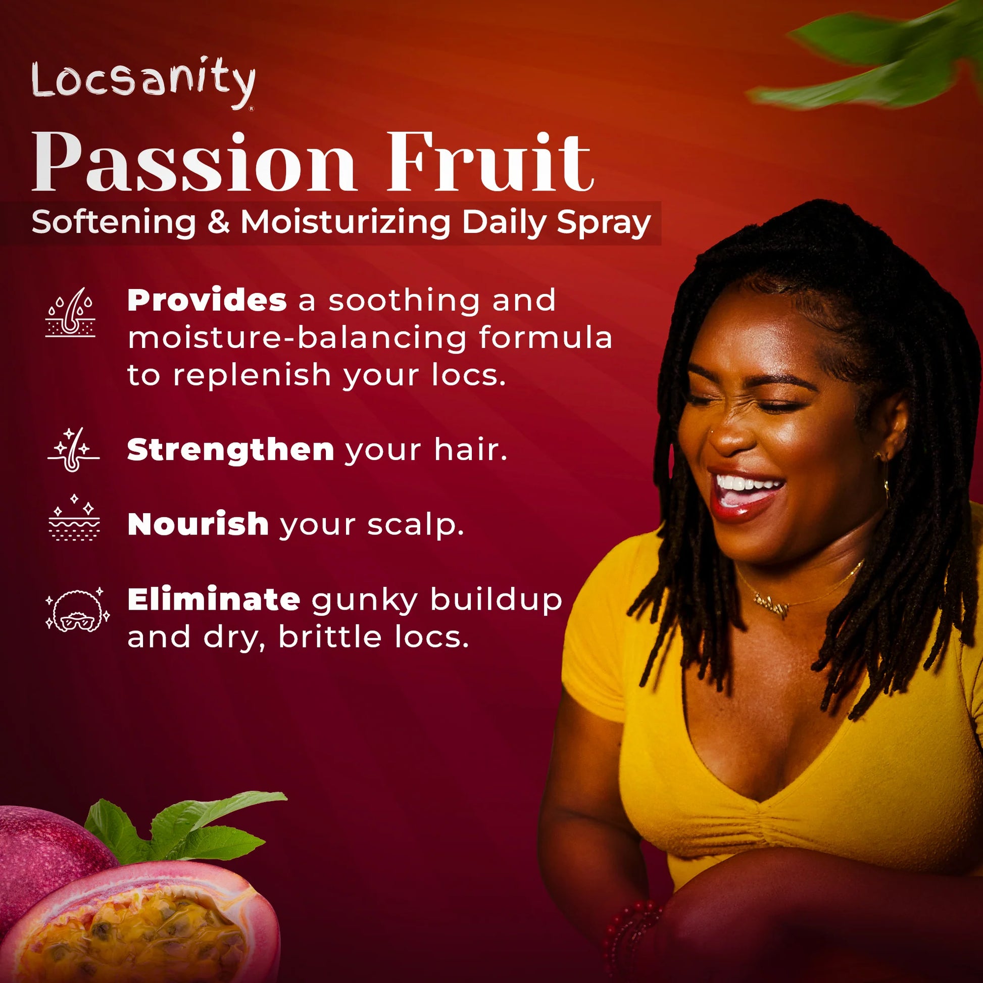 Passion Fruit Softening and Moisturizing Daily Spray for Locs, Dreadlocks, Sisterlock, Microlock, Locs, Oil-Free Hair Scalp Moisturizer