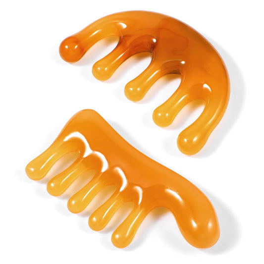 Loc Comb 2 Pack, Natural Resin Wide Tooth Comb for Women Men, Scalp Stimulator Massager for Gua Sha and Head Massage Meridian, Anti-Static Hair Loc Brush