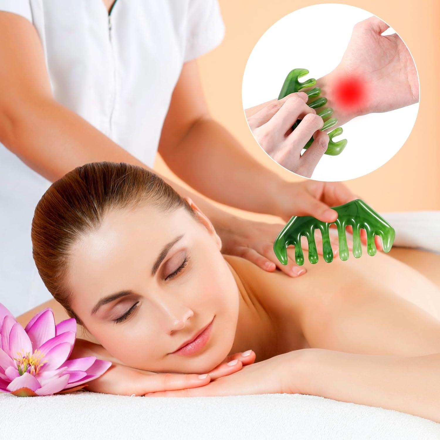 2PCS Gua Sha Hair Comb Scalp Gua Sha Green Massage Hair Comb Multifunctional Handheld Head Tools Jade Natural Guasha Scraping Scalp Comb for Head Relaxation Acupoint Treatment Hair Growth