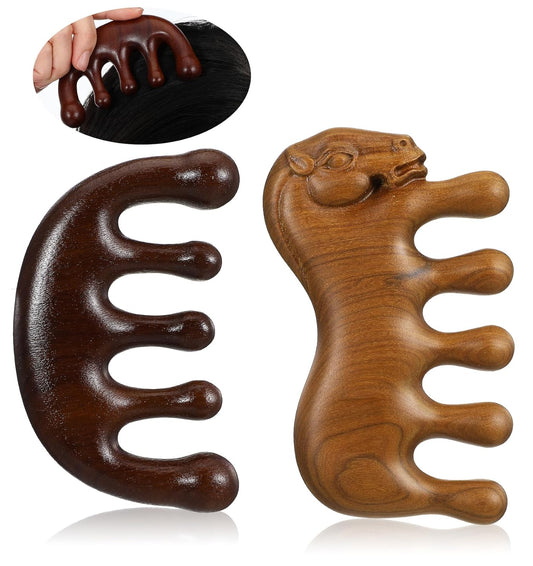 Wooden Massage Comb, 2 Pcs Wood Scalp Massager, Gua Sha Comb, Massage Comb & Loc Comb, Wooden Scalp Massager for Hair Growth, Scalp Massage Comb for Women and Men